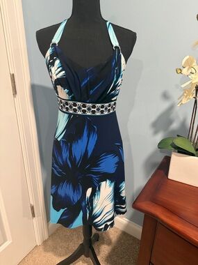 White House Black Market Navy & Blue Floral Halter Dress